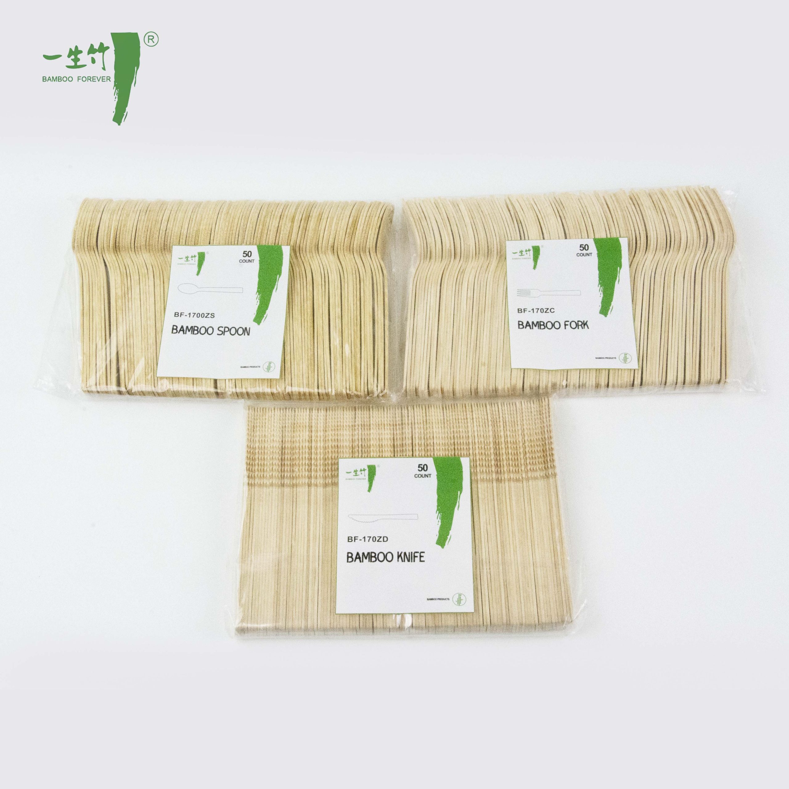 Fabrikdirektverkauf von Einweg-Bambusbesteck mit Kunststoffverpackung