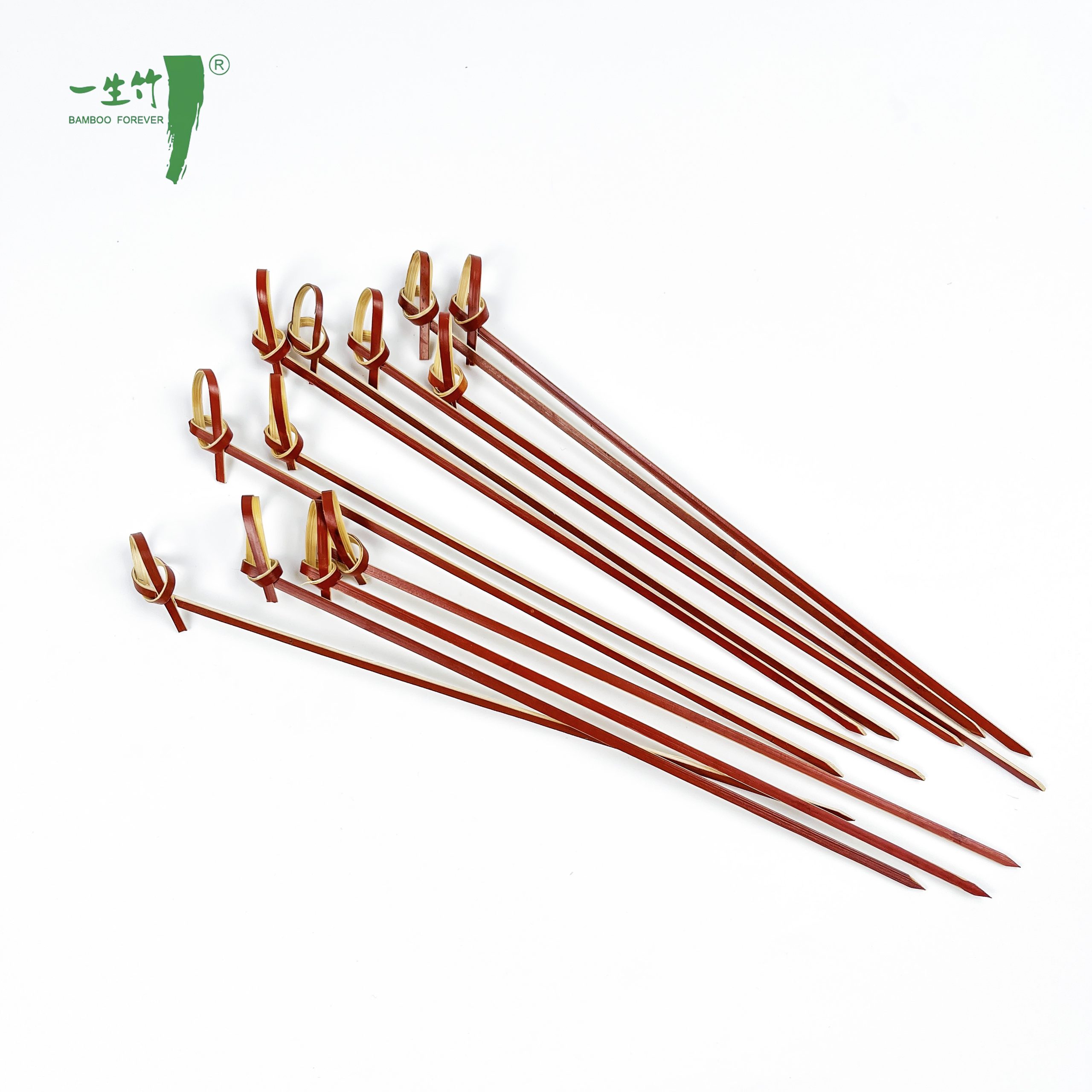 Hochwertige Bambusspieße in Rot mit Knoten für Partys