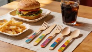 Individuelles Holzbesteck mit Lasergravur Druck Prägung und Formindividualisierung für nachhaltiges Markenbranding